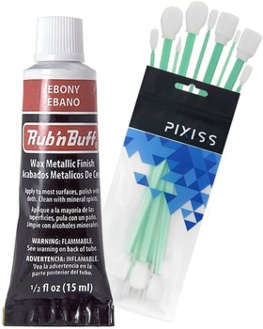 Rub n Buff Wax Metallic Ebony, Rub and Buff Finish, 0.5-Fluid Ounce, Pixiss Blending and Application Tools for Applying Metallic Wax Paint